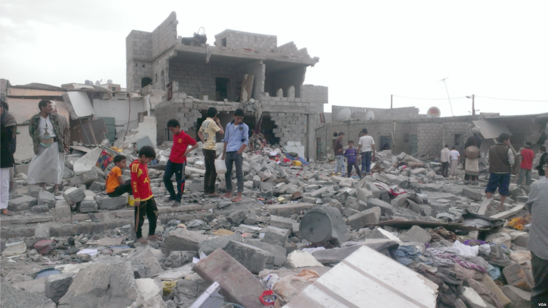 This neighborhood where more than 100 buildings have been damaged has brought attention to the plight of Yemeni blacks with neighboring communities coming to witness the damage - Sanaa - Oct-9-2015-768x433