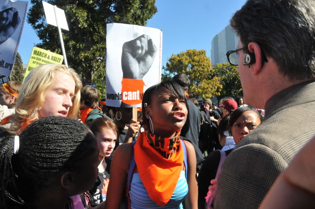 Young women arguing Berkeley City Council 2-12-08