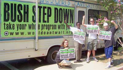 Small group next to the bus