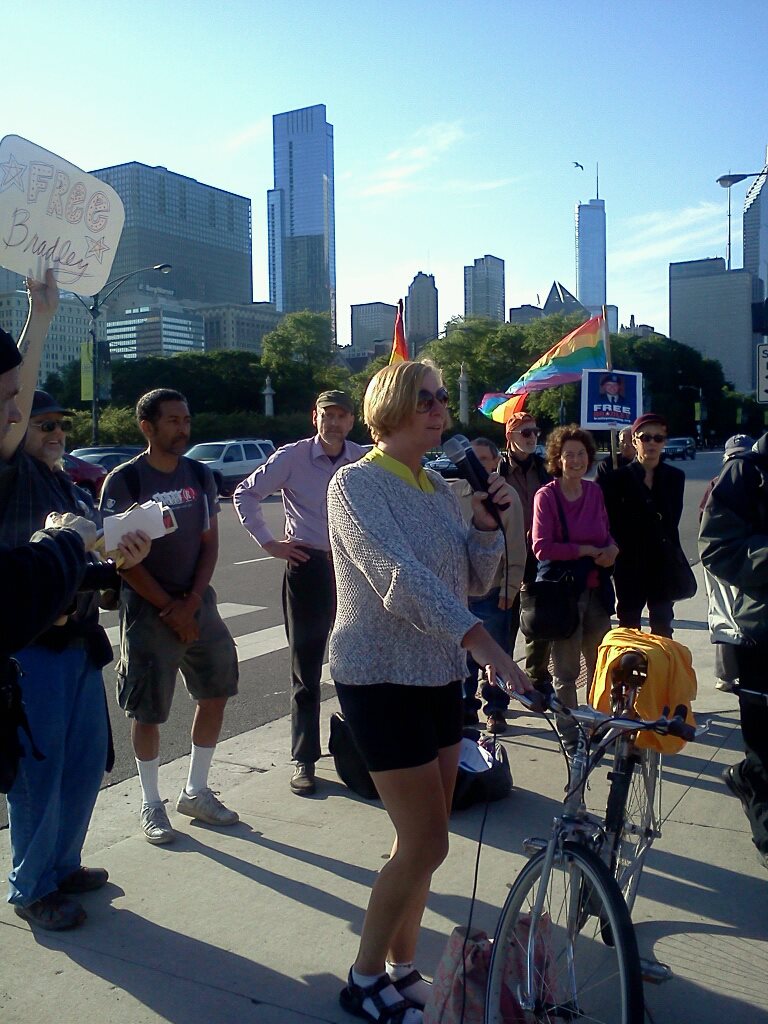 Cindy Sheehan protesting for Bradley Manning in Chicago